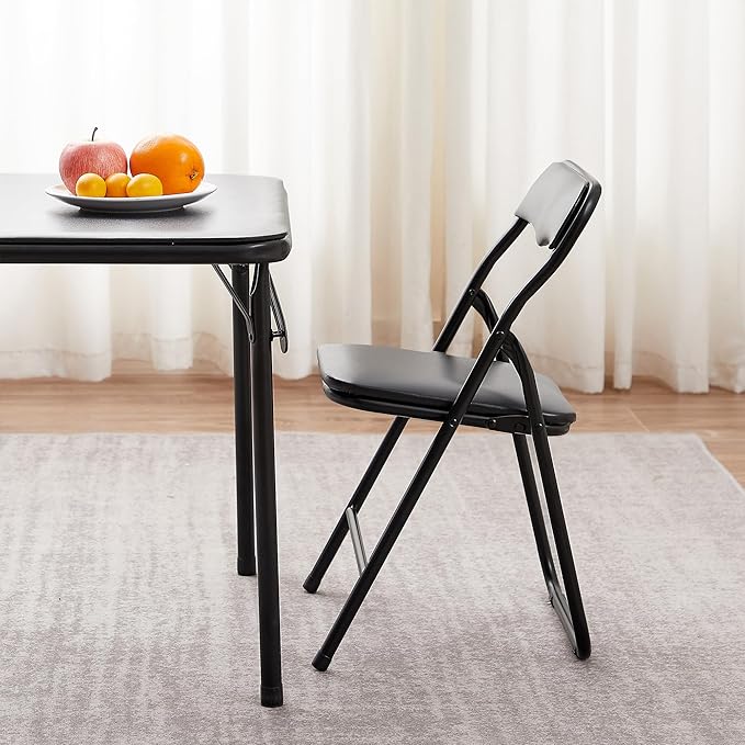 VECELO Kids Folding Activity Table and Chairs 5 Piece Set, Portable, with Ultra Soft Padded Cushion, Classic Black