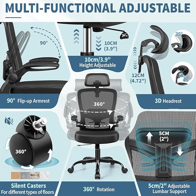 FelixKing Ergonomic Office Chair, Headrest Desk Chair with Adjustable Lumbar Support, Home Office Swivel Task Chair with High Back and Armrest, Adjustable Height Gaming Chair(Black),Pack of 10