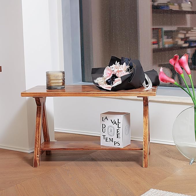 Solid Wood Entryway Bench，Farmhouse Bench for Entryway, Small Wood Benches Indoor for Bedroom, Hallway, Low Bench 30''