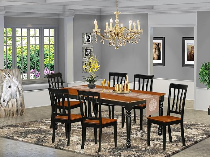 East West Furniture DOAN7-BCH-W 7 Piece Modern Dining Table Set Consist of a Rectangle Wooden Table with Butterfly Leaf and 6 Dining Chairs, 42x78 Inch, Black & Cherry