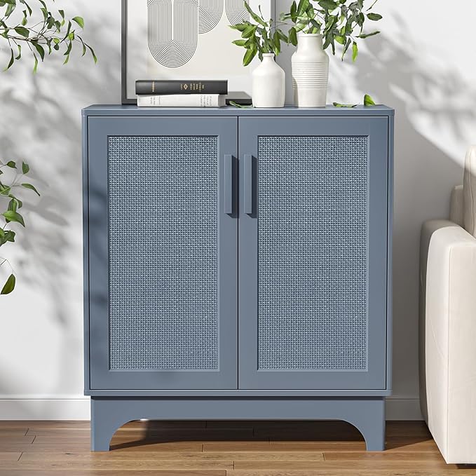 Rattan Cabinet, Sideboard Storage Cabinet with 2 Doors Buffet Cabinet with Adjustable Shelf Large Space, Kitchen Sideboard Buffet for Entryway Hallway