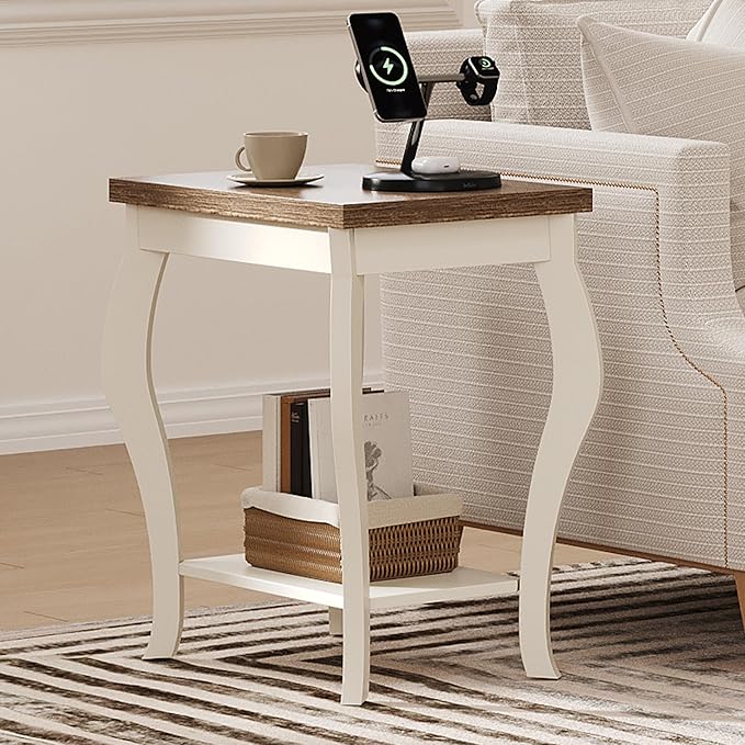 ChooChoo End Tables Living Room, Side Tables Living Room with Curved Legs and Storage Shelf, Small End Tables for Small Spaces, Soft White