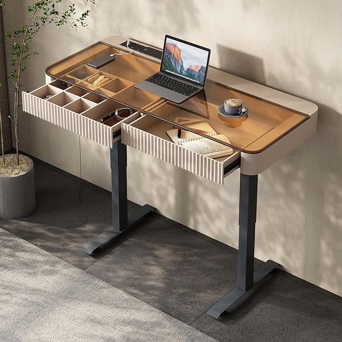 Lartis Office Desk, Electric Computer Lift Table Standing Desk with Drawer Charging USB Port, Home Office Laptop Table with Drawer
