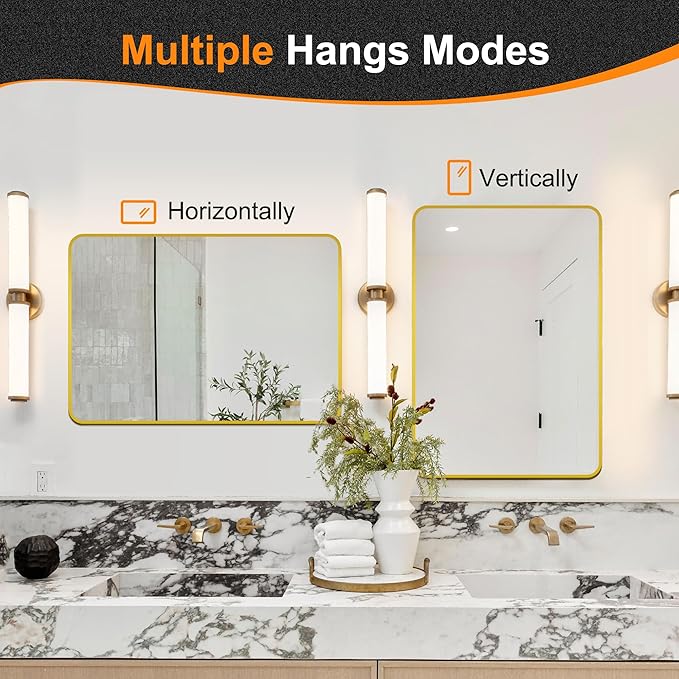 Delma Bathroom Mirror, Black Framed Bathroom Mirror for Over Sink, High-Definition Vanity Mirror, Versatile Mirror for Bathroom, Hangs Horizontally or Vertically(30x20, Gold)