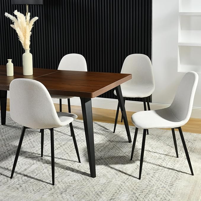 FurnitureR Dining Chairs Set of 4 Comfortable Upholstered, Fabric Mid-Back Armless Accent Side Chairs for Home, Kitchen, Living Room, Bedroom, Restaurant, and Café (Off White)