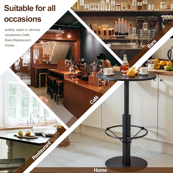 LOKKHAN 37.4" Tall High-top Table-Rustic Industrial Bar Table-23.6" Dia Round Metal Bar Height Standing Pub Table-Dining Room Bistro Table-Cocktail Table (Matte Black)