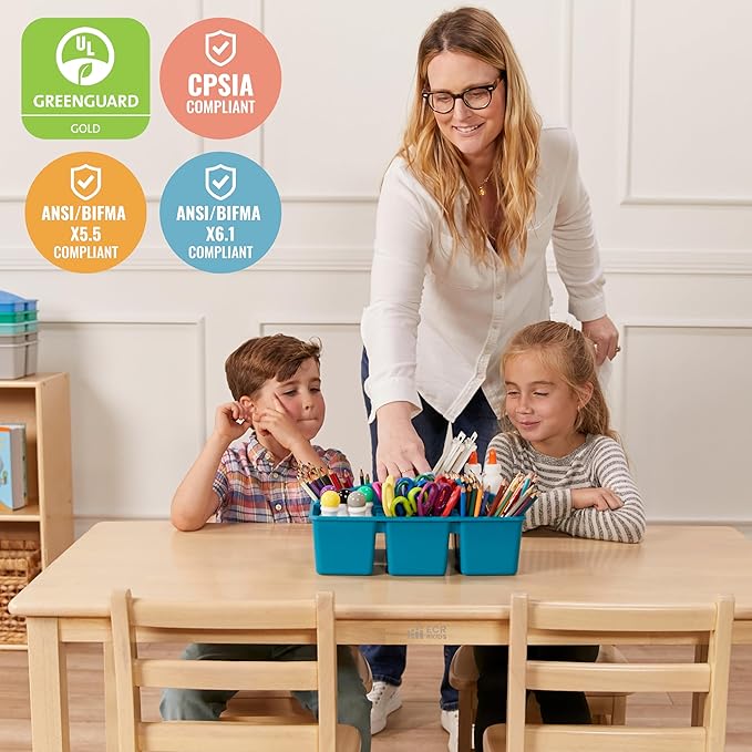 ECR4Kids 24in x 48in Rectangular Hardwood Table and Chair Set, 12in Seat Height, Kids Furniture, Antique White