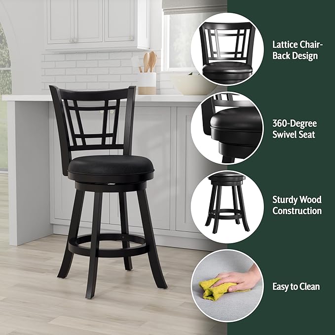 Hillsdale Fairfox Swivel Stool with Rectangular Lattice Back, Counter Height, Black