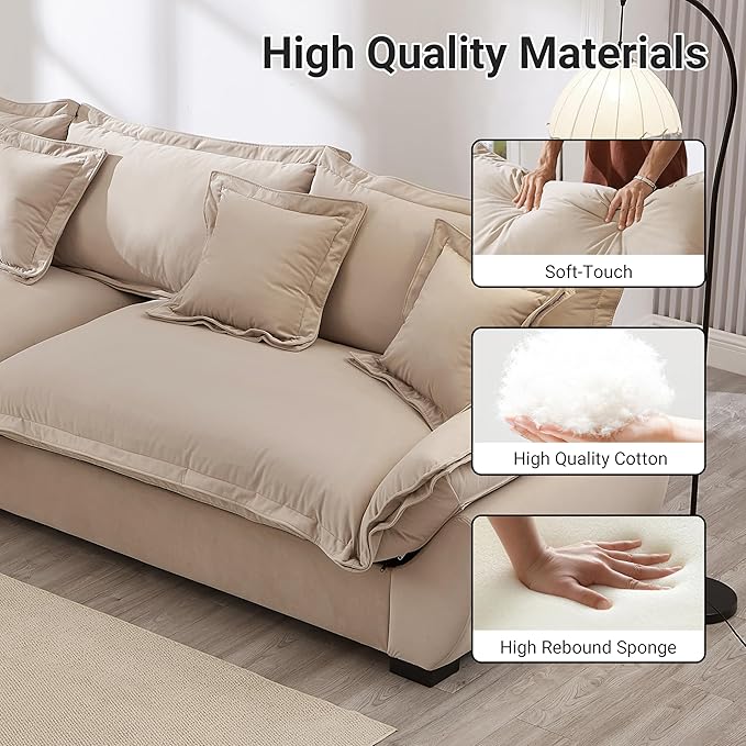 126 Inch Sailing Design Modular Sectional Cloud Sofa with Storage, Modern Deep Seat Couch w/Throw Pillows & Removable Backrest for Living Room Bedroom Apartment,Light Khaki