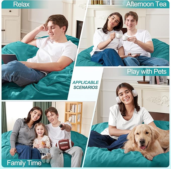 Homguava 3FT Bean Bag Chair: 3' Bean Bags with Memory Foam Filled, Large Beanbag Chairs Soft Sofa with Dutch Velet Cover-Sea Blue