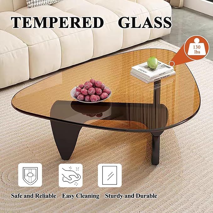 Modern Glass Coffee Table for Living Room, Small mid Century Modern Coffee Table, Sleek Coffee Tables, Suitable for Bedroom Living Room Reception Office Tables（Black/Brown，Small）