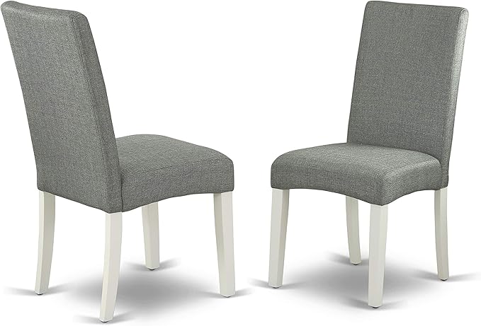 East West Furniture LGDR7-LWH-07 7 Piece Modern Dining Table Set Consist of a Rectangle Wooden Table with Butterfly Leaf and 6 Gray Linen Fabric Parson Dining Chairs, 42x84 Inch, Linen White