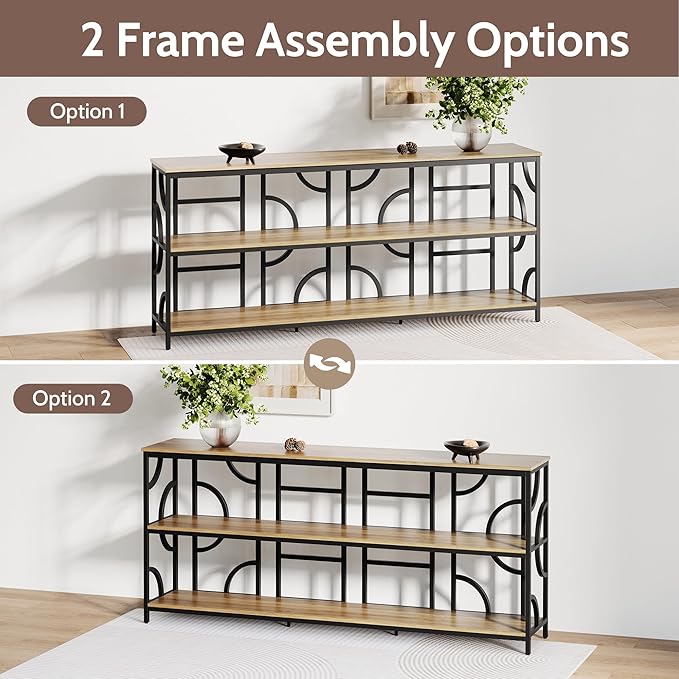 70.9-Inch Industrial Sofa Table, Extra Long Console Table Behind Couch with 3-Tier Storage Shelves, Rustic Brown Finish for Entryway, Living Room, Foyer, Hallway, and Office