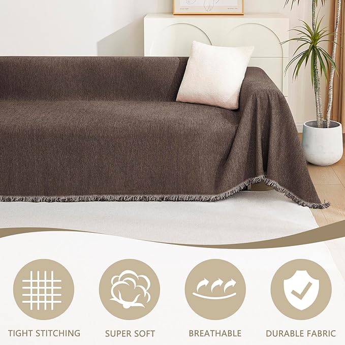 MYSKY HOME Couch Covers for 3 Cushion Couch Sofa, Chenille L Shape Sectional Couch Cover - Pet-Friendly, Machine Washable, Non-Slip Sofa Protector for Dogs, Kids, 71"x118", Deep Chocolate