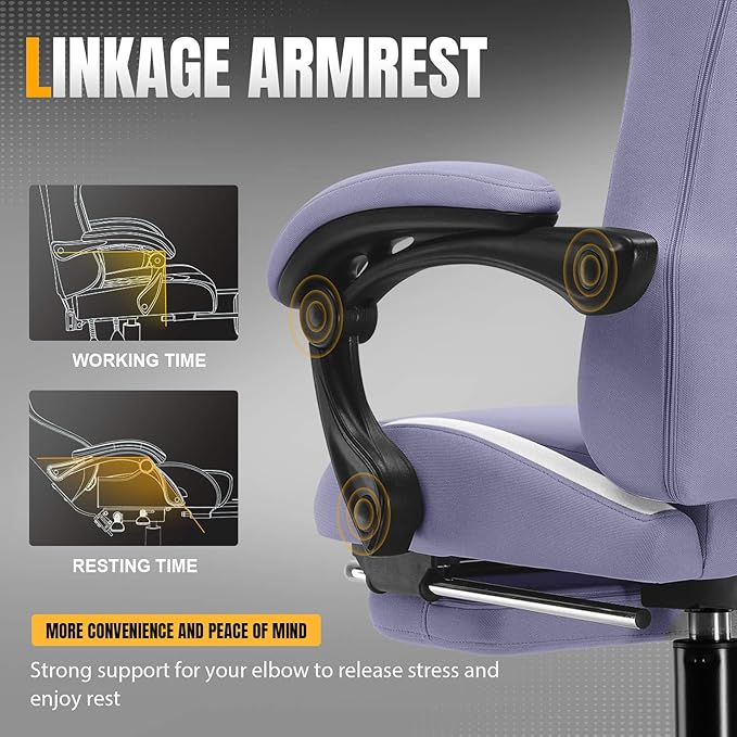 GTRACING Gaming Chair with Foot Rest & Pocket Spring Cushion, Breathable Fabric for Home Office Desk, Ergonomic High Back Computer Chair with Headrest & Lumbar Support, Lavender Purple
