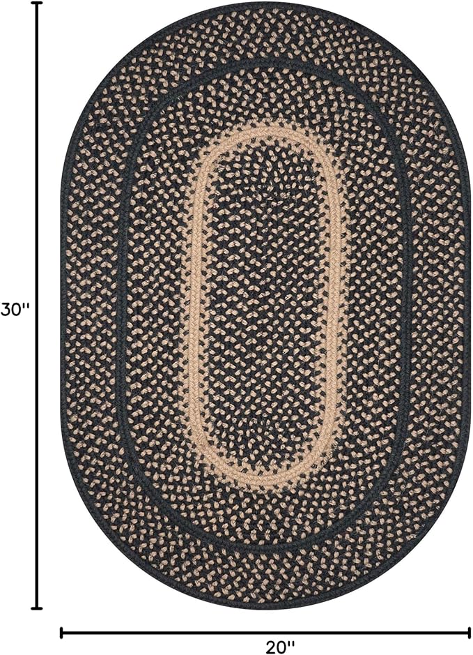Homespice Manchester Braided Oval Rugs 20x30 - Black and Tan Jute Kitchen Rug for Country Primitive Decor