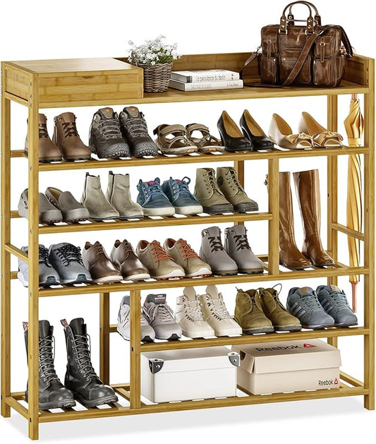 Bamworld Shoe Rack for Front Door Entrance Bamboo Shoe Organizer with Storage Box Free Standing Shoe Cabinet Shoe Storage Shelf for entryway, Closet and Doorway (Natural)