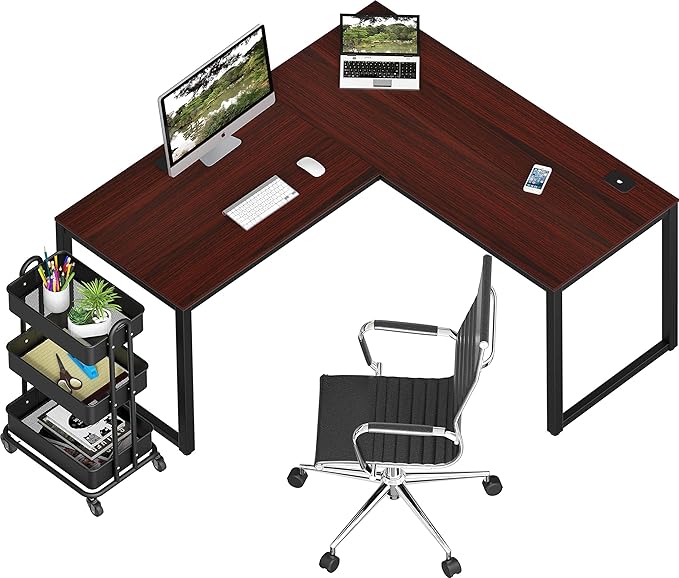 SHW 55 x 60 Inches Commercial-Grade L-Shape Corner Office Computer Desk, Cherry