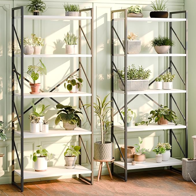 Shintenchi 2-Tier Bookshelf: Tall Industrial Bookcase for Living Room/Home/Office, Modern Book Holder with Storage Rack Shelves - White