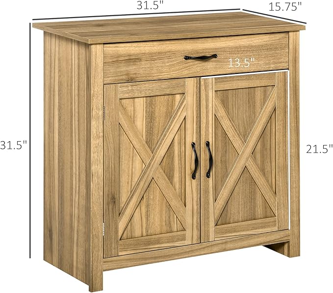 HOMCOM Farmhouse Sideboard Buffet Cabinet, Barn Door Coffee Bar Cabinet with Drawer and Adjustable Shelf, for Living Room, Entryway, Natural Wood Effect