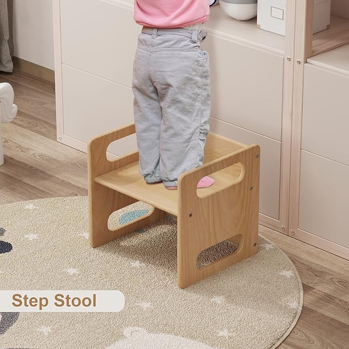 Montessori Weaning Table and Chair Set,Real Hardwood, Desk for Toddler Reading,Snack Time,Playroom,Activity Cube,Step Stool,1-3 Year Old Kids Montessori Furniture