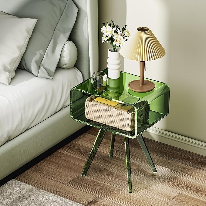 Acrylic Side Table, Acrylic Nightstand Bedside Table for Bedroom (Green, 16.1'' x 11.8'' x 19.7'')