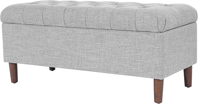 HomePop Home Decor | Tufted Ainsley Button Storage Ottoman Bench with Hinged Lid | Ottoman Bench with Storage for Living Room & Bedroom,Gray Woven