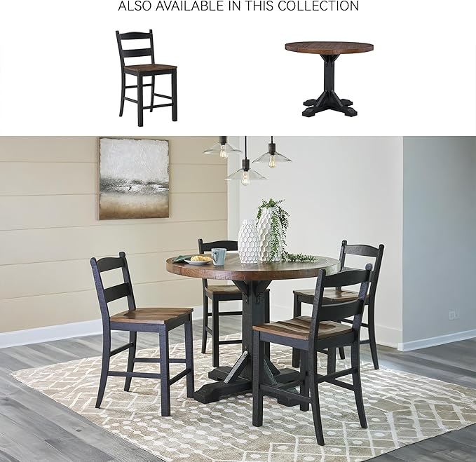 Signature Design by Ashley Valebeck Rustic 24” Counter Height Bar Stool with Contoured Seat, Set of 2, Black & Dark Brown