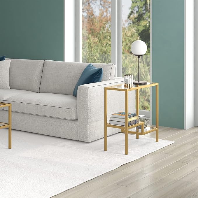 Henn&Hart 24" Wide Rectangular Side Table in Brass, Table for Living Room, Bedroom