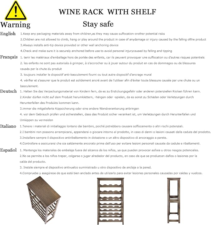 24-Bottle Wine Rack, 6 Tier Bamboo Wine Display Storage Shelves with Tabletop, Floor Freestanding Wine Bottle Holder with Wobble-Free Shelves, Walnut