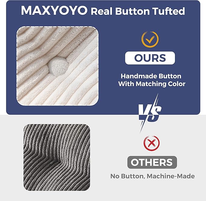 MAXYOYO Living Room Chair for Adults, Upholstered Floor Sofa with Armrests, Boneless Chair with Tufted Cushion & Backrest, Sofa in A Box, Bean Bag Couch for Bedroom Living Room, Dorm, Beige