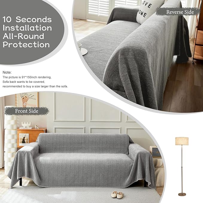 STACYPIK Soft Dark Gray Couch Cover for Pets, Herringbone Jacquard Sofa Covers for 3 Cushion Couch,Skin-Friendly Washable Sofa Covers for Loveseat, Non Slip Sectional Sofa Blanket Cover-91X134IN