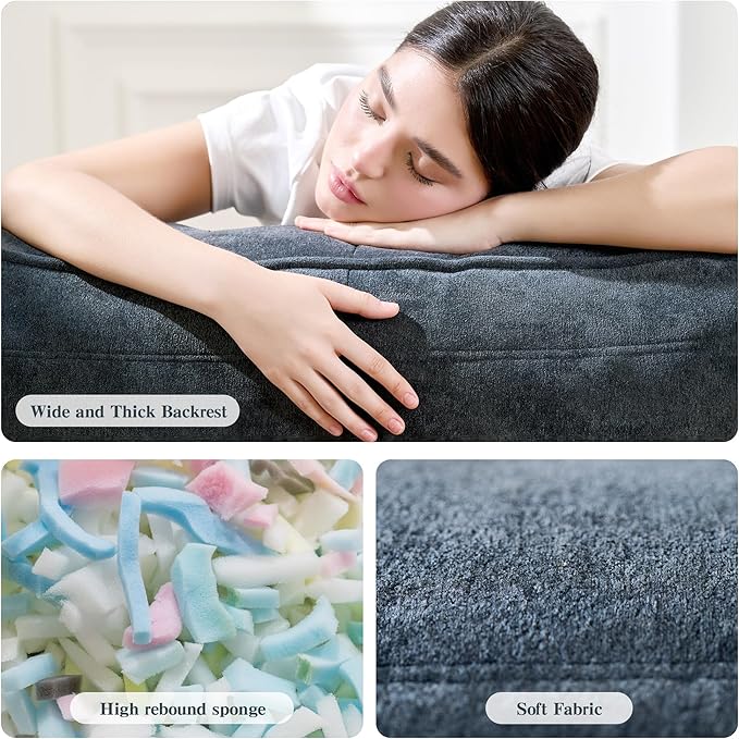 Bean Bag Chair with Ottoman, Comfy Bean Bag Sofa with Memory Foam, Lazy BeanBag Sofa with Footstool, Fireside Bean Bag Couch for Living Room, Bedroom, Apartment (Blue Gray)