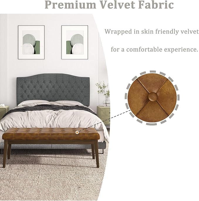 End of Bed Bedroom Bench, Faux Leather Upholstered Tufted Bench for Bedroom End of Bed with Solid Wood Legs for Bedroom Living Room Entryway(Brown)