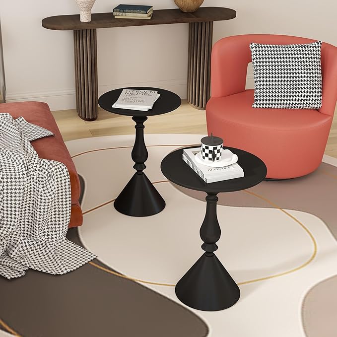 Benkyo Living Room Side Tables Set of 2 Black Round Small End Tables livingroom Sofa End Tables Set of 2 Metal Nightstands Morden Side Table for Bedroom，Black
