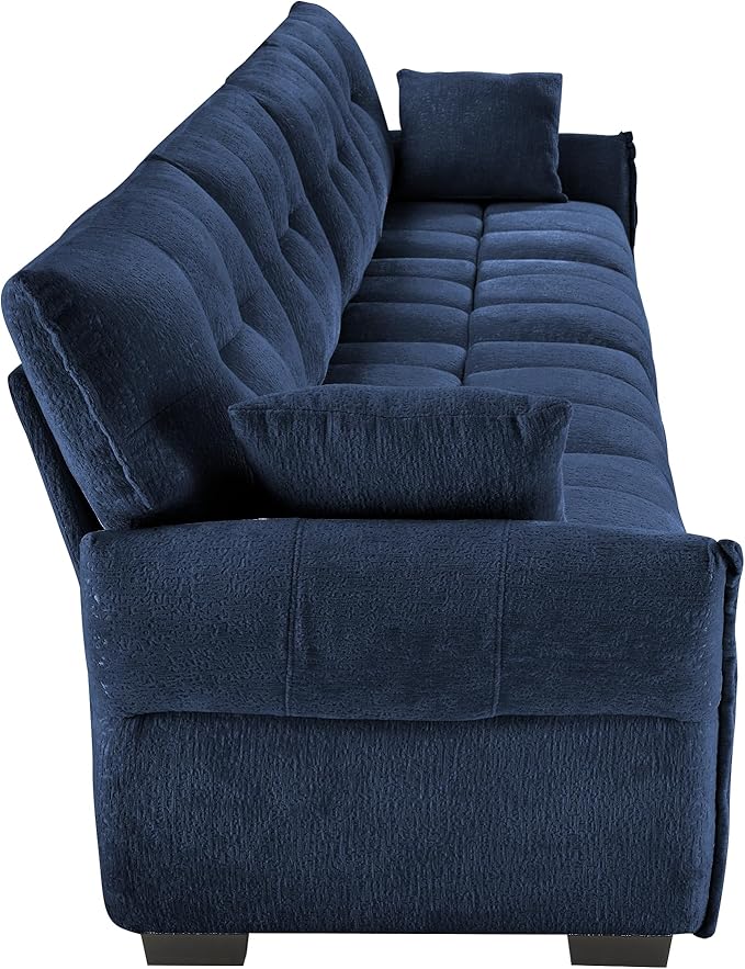 Modern Chenille Fabric 4-Seat Sofa w/ 2 Pillows, Premium Upholstery Living Room Couch with Tufted Backrest & Comfortable Armrests and High-Resilience Memory Foam Cushions,Blue