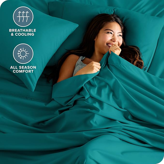 Bare Home Twin Sheet Set - 1800 Ultra-Soft Microfiber Twin Bed Sheets - Double Brushed - Deep Pockets - Easy Fit - Extra Soft - 3 Piece Set - Bedding Sheets & Pillowcases (Twin, Emerald)