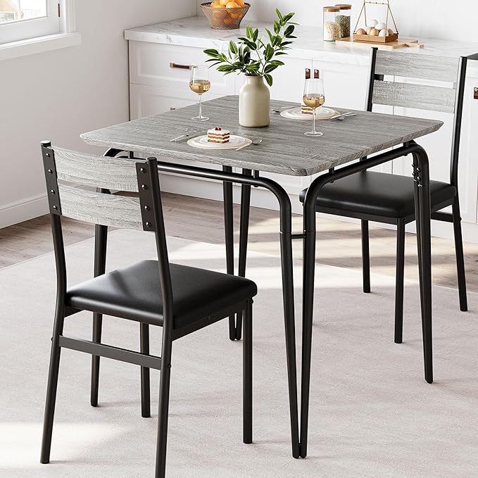 Dining Table for 2, Small Table and Chairs Set of 2, Square Dinette Set for 2, 3 Piece Kitchen & Dining Room Sets for Small Space (Oak, Table with 2 Upholstered Chairs)