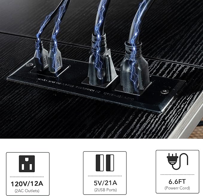 Clikuutory Modern Black 71 inch Metal TV Stand with LED Lights and Power Outlets for 50 60 65 70 75 80 Inch TVs, 3 Tier Television Stands with Entertainment Center and Storage for Living Room, Bedroom