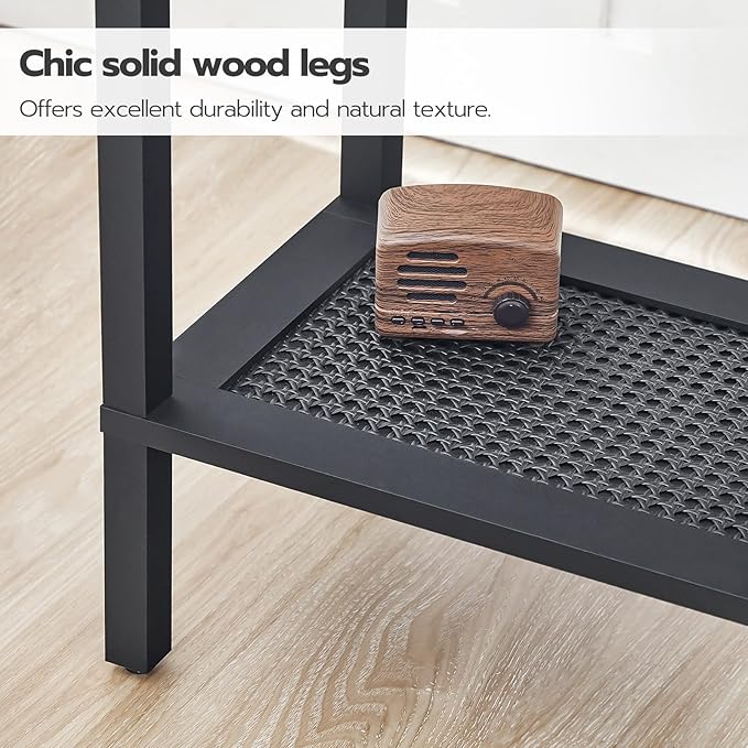 HOOBRO Side Table with Charging Station, End Table with USB Ports and Outlet, Nightstand with Storage Shelf, Faux Rattan Decoration, for Living Room, Bedroom, Rustic Brown and Black BF91UBZ01
