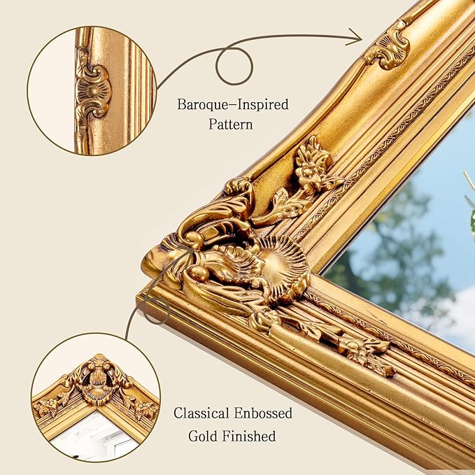 Antique Wall Mirror, 29.1'' x 21.2''Vintage Baroque Mirror with Ornate Frame, Gold Mirror Decorative for Entryway, Living Room, Bathroom