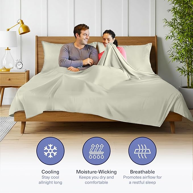 Kickoff Viscose Bamboo Sheets California King Size 4-pc 100% Organic Bamboo Viscose Bed Cooling Sheets Cal King Set Cool Bedding for hot Sleepers Sheet, Flat, Fitted, Pillowcases (Soft Sage, CK)