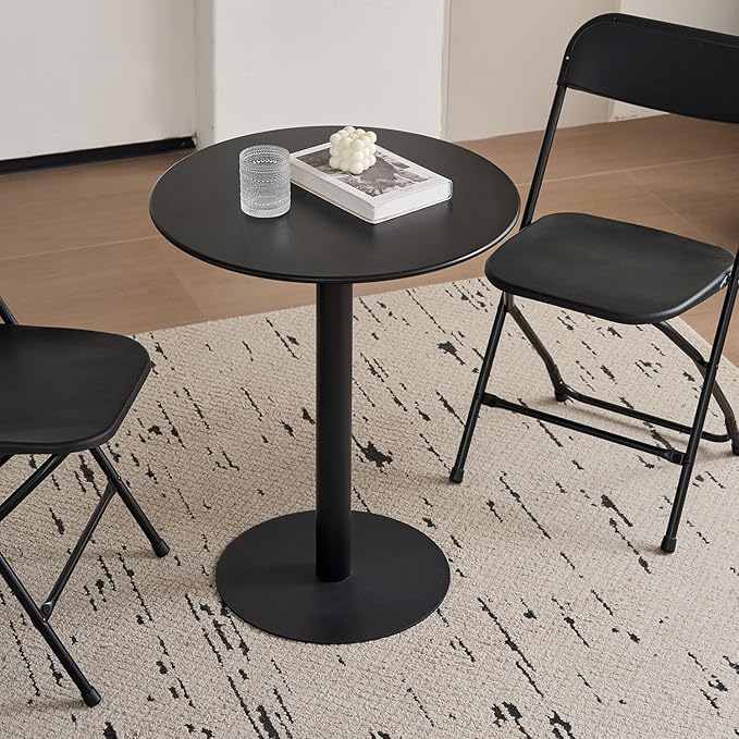 24 inch Black Round Table Small Dining Table, Metal Modern Kitchen Table, Mid Century Coffee Table for Living Room