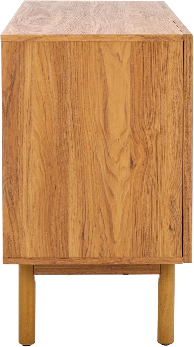 SAFAVIEH Aino TV Stand for up to 60" Flatscreen – Oak Brown with Rattan Mesh, 3 Doors with Interior Storage, Sideboard Cabinet, Entertainment Media Console (MED9618D)