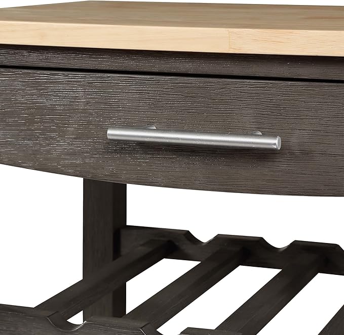 Convenience Concepts Ellaine 4 Tier Kitchen Cart with Drawer and Wine Rack, 24.75 x 16.5 x 34.5, Wirebrush Dark Gray/Butcher Block