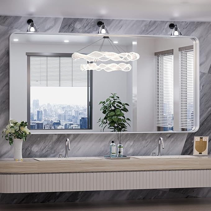 TokeShimi 72 x 36 Inch Brushed Silver Mirror Wall Mirror for Bathroom Black Metal Frame Decorative Rectangular Wall Mounted Home Decor Corner Hangs (Horizontal/Vertical)
