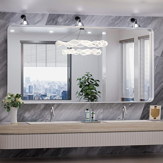 TokeShimi 72 x 36 Inch Brushed Silver Mirror Wall Mirror for Bathroom Black Metal Frame Decorative Rectangular Wall Mounted Home Decor Corner Hangs (Horizontal/Vertical)