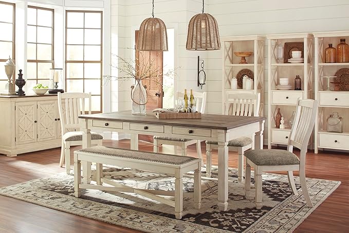 Signature Design by Ashley Bolanburg Farmhouse Dining Table with Drawers, Seats up to 6, Whitewash