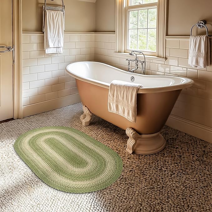 Grassland Green Oval Braided Rug, 2x3' - Handmade with Jute, Warm Country Rustic Decor, Perfect for Bathrooms and Entryways - Reversible and Easy to Clean