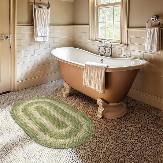 Grassland Oval Woven Rug 27x45 - Country Style Braided Indoor Entryway Rug for Rustic Decor